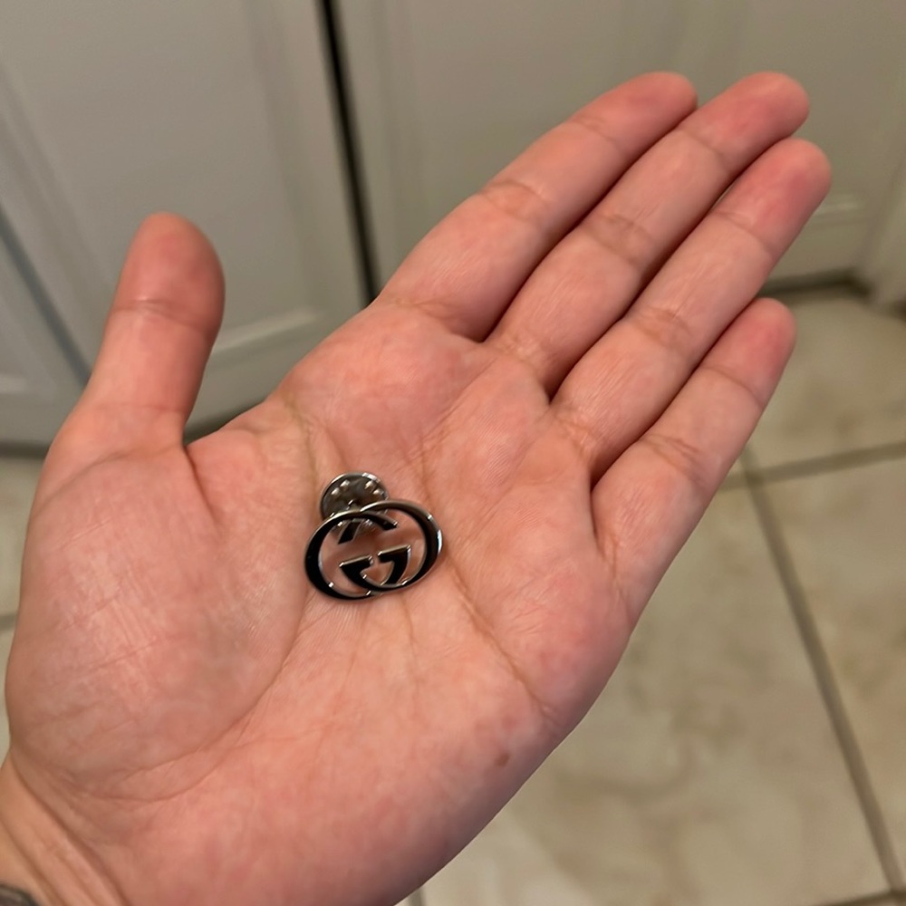 Gucci Silver Monogram Logo Pushback Pin